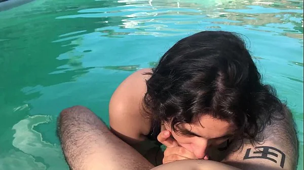 Horny girl begs for dick in the pool